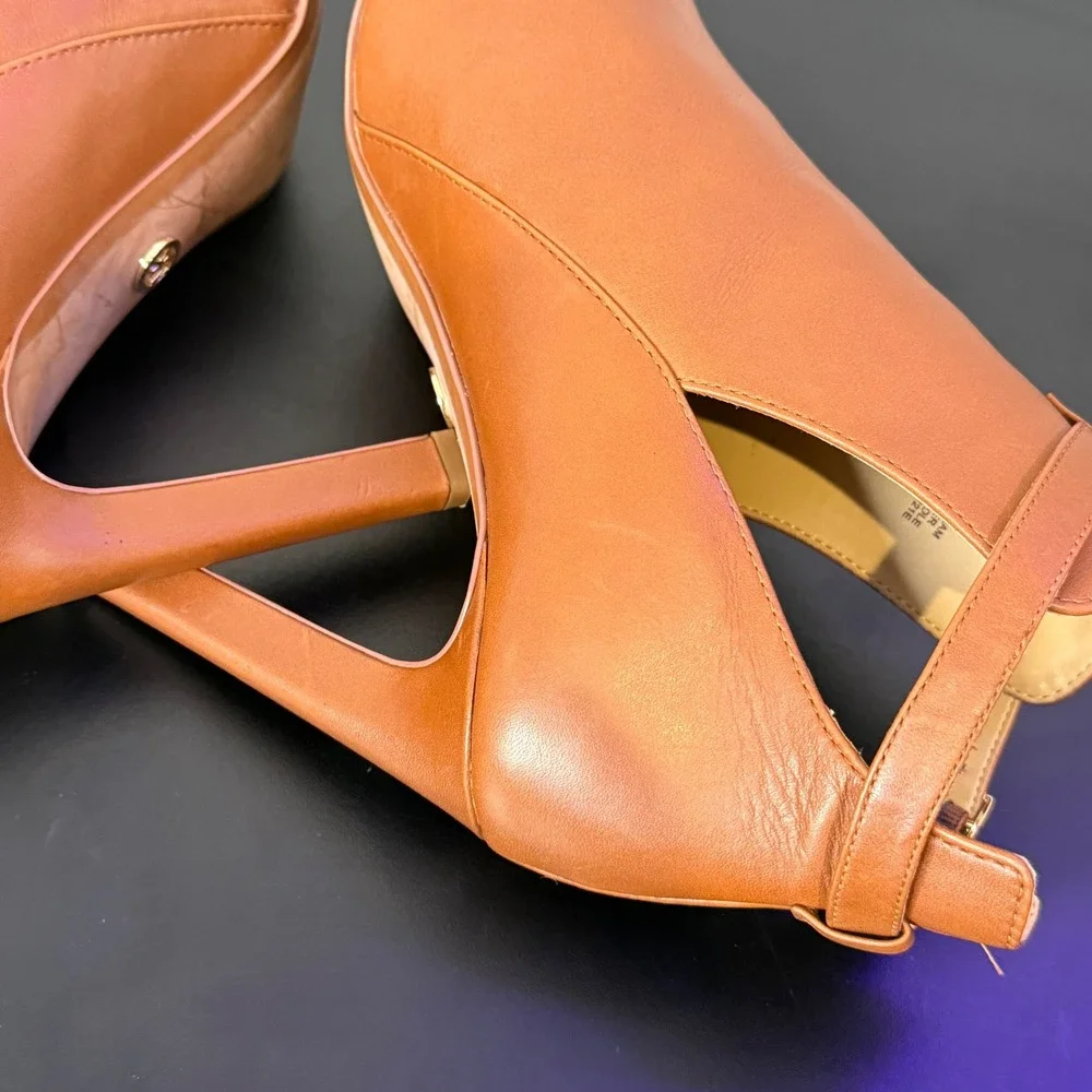 Michael Kors Brown Leather Open Toe High Heel Ankle Bootie Size 9.5 Lawson